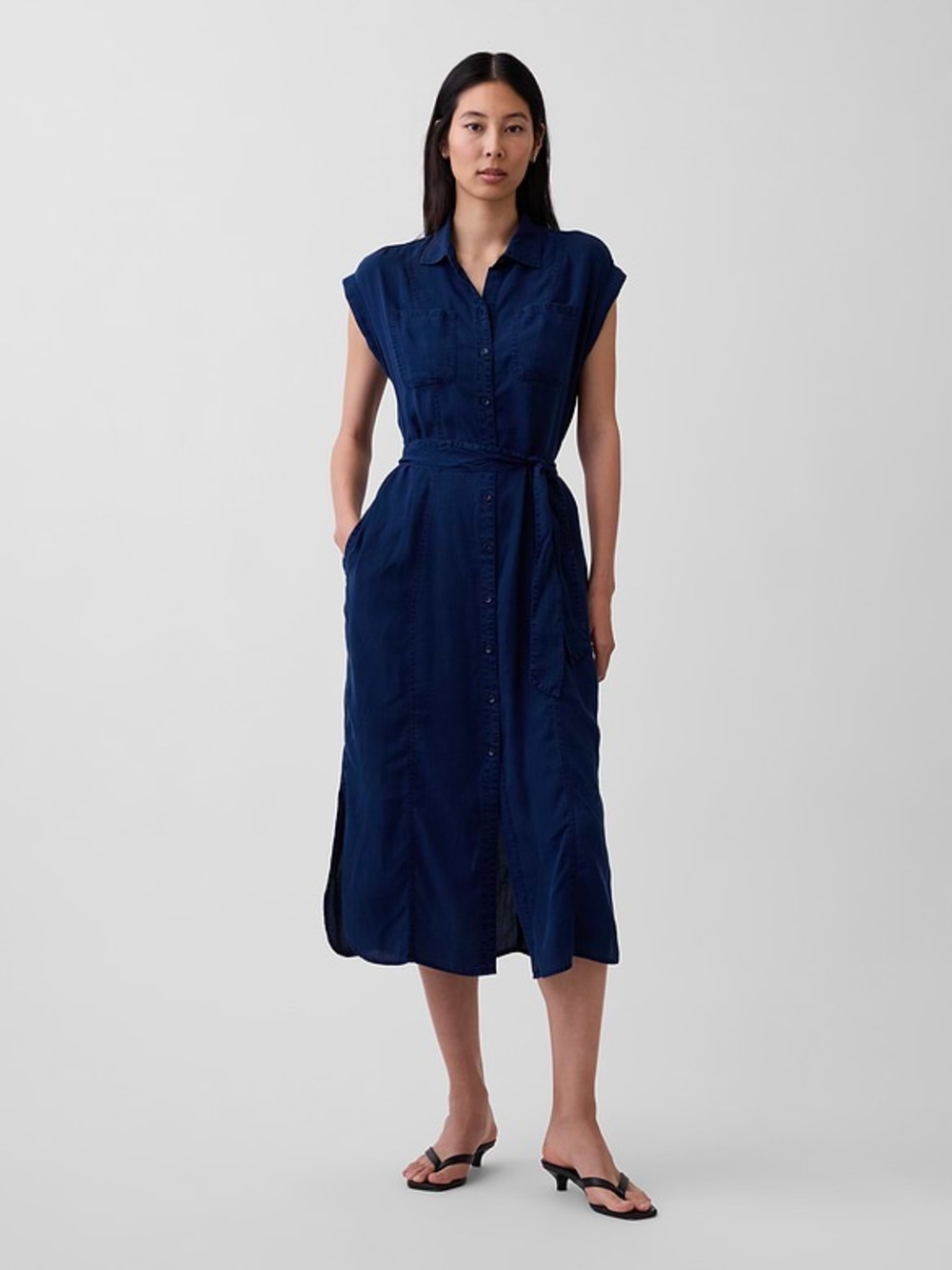 Banana Republic denim Blue Tie Front Midi Sundress size S Tall